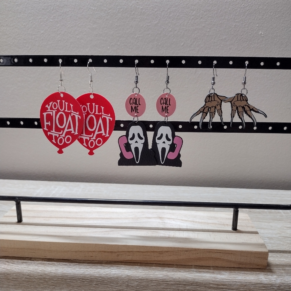 Handmade Faux Leather Set of 3 Horror Earrings